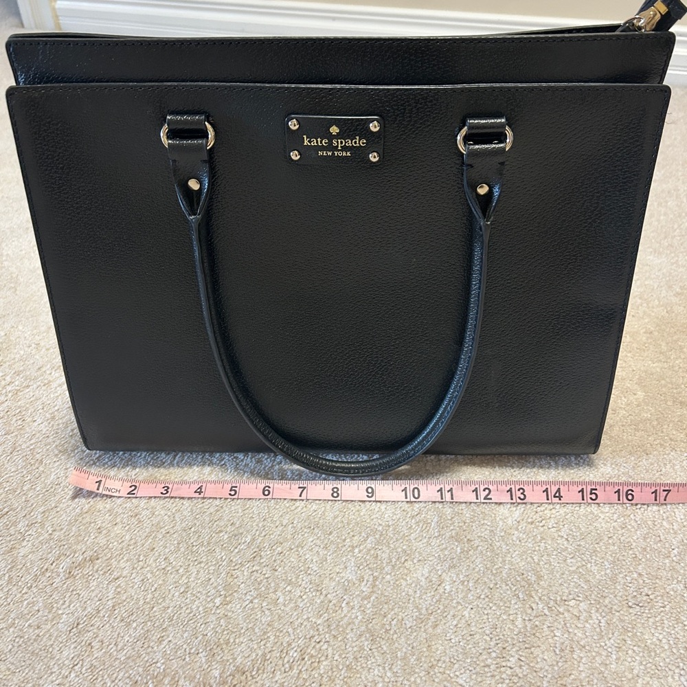 Kate Spade Black Leather Bag; multi purpose will fit a laptop! - Picture 6 of 8